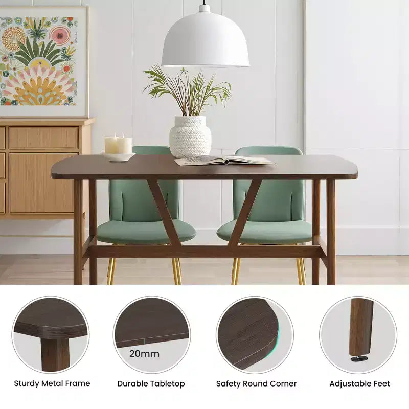 MAYEERTY Mesa de comedor rectangular moderna de madera de 47 pulgadas, estructura de metal con capacidad para 4 a 6 personas para cocina o comedor, nogal oscuro