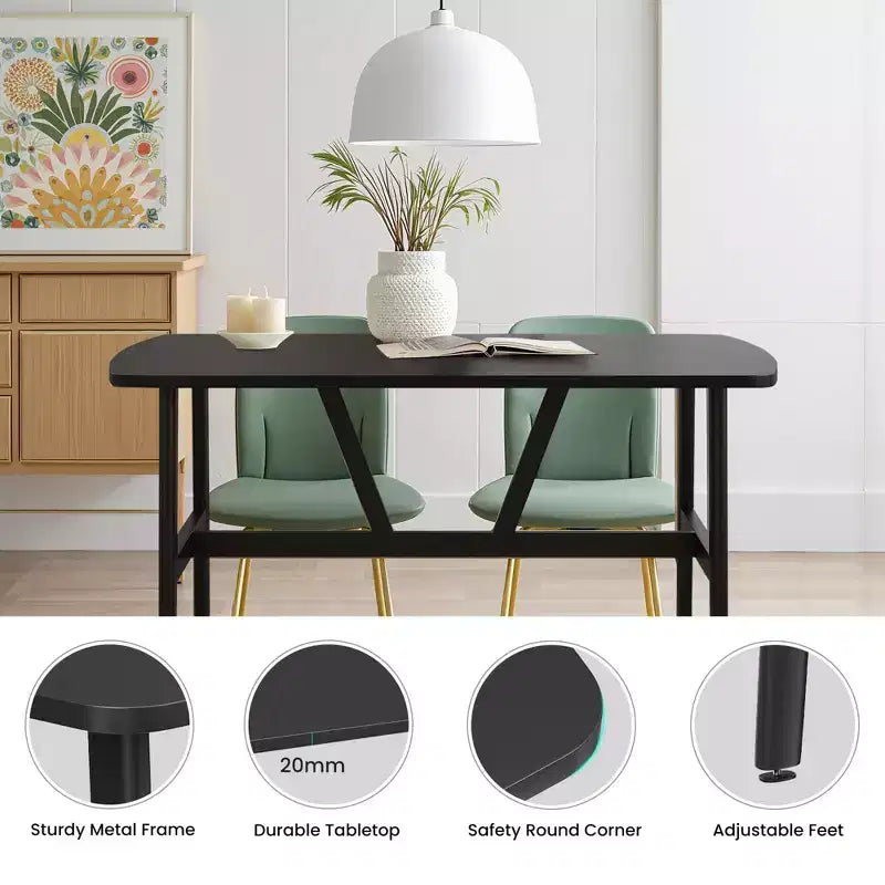 MAYEERTY Mesa de comedor rectangular moderna de madera de 47 pulgadas, estructura de metal con capacidad para 4 a 6 personas para cocina o comedor, nogal oscuro