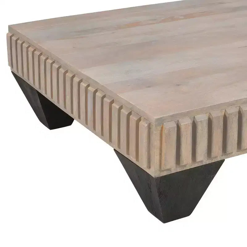 Mesa de centro cuadrada Royal Hampton Tokyo Inspired de 36 pulgadas de madera de mango, hecha a mano con elegante acabado gris arenado y patas cónicas