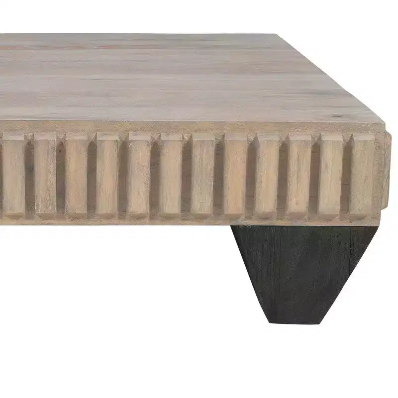 Mesa de centro cuadrada Royal Hampton Tokyo Inspired de 36 pulgadas de madera de mango, hecha a mano con elegante acabado gris arenado y patas cónicas
