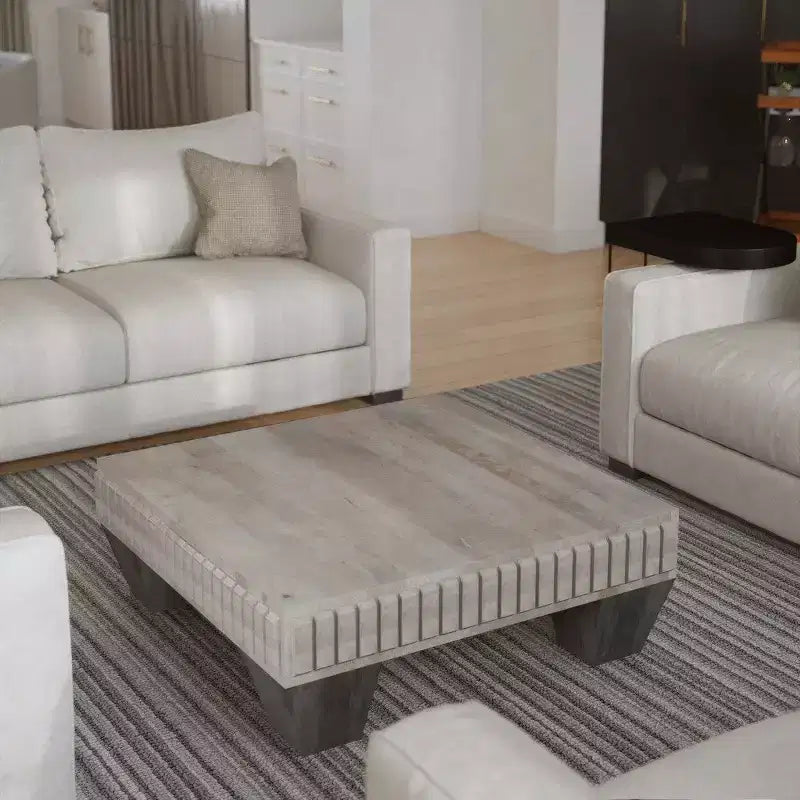 Mesa de centro cuadrada Royal Hampton Tokyo Inspired de 36 pulgadas de madera de mango, hecha a mano con elegante acabado gris arenado y patas cónicas