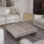 Mesa de centro cuadrada Royal Hampton Tokyo Inspired de 36 pulgadas de madera de mango, hecha a mano con elegante acabado gris arenado y patas cónicas