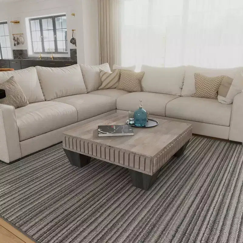Mesa de centro cuadrada Royal Hampton Tokyo Inspired de 36 pulgadas de madera de mango, hecha a mano con elegante acabado gris arenado y patas cónicas