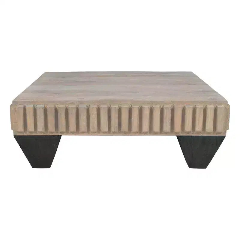 Mesa de centro cuadrada Royal Hampton Tokyo Inspired de 36 pulgadas de madera de mango, hecha a mano con elegante acabado gris arenado y patas cónicas