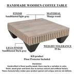 Mesa de centro cuadrada Royal Hampton Tokyo Inspired de 36 pulgadas de madera de mango, hecha a mano con elegante acabado gris arenado y patas cónicas
