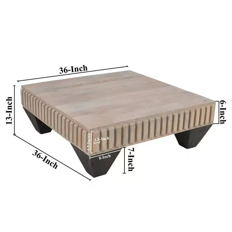 Mesa de centro cuadrada Royal Hampton Tokyo Inspired de 36 pulgadas de madera de mango, hecha a mano con elegante acabado gris arenado y patas cónicas