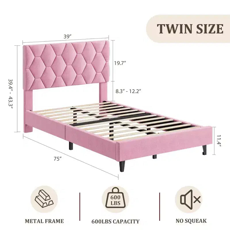 Estructura de cama tapizada con cabecero ajustable, resistente, sin ruido, no necesita somier