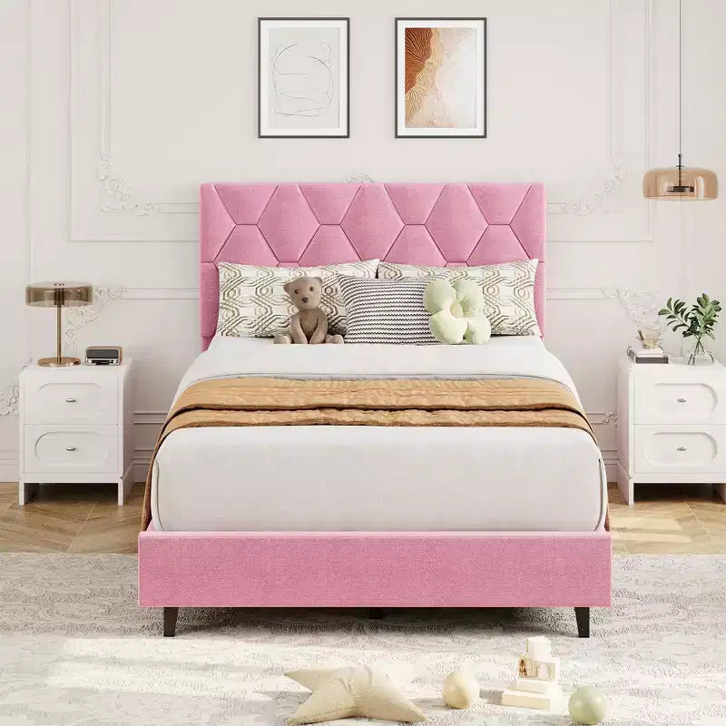 Estructura de cama tapizada con cabecero ajustable, resistente, sin ruido, no necesita somier