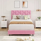 Estructura de cama tapizada con cabecero ajustable, resistente, sin ruido, no necesita somier