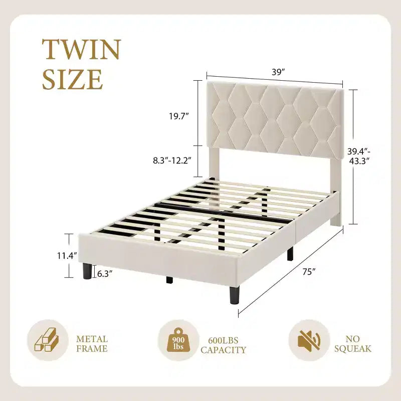 Estructura de cama tapizada con cabecero ajustable, resistente, sin ruido, no necesita somier