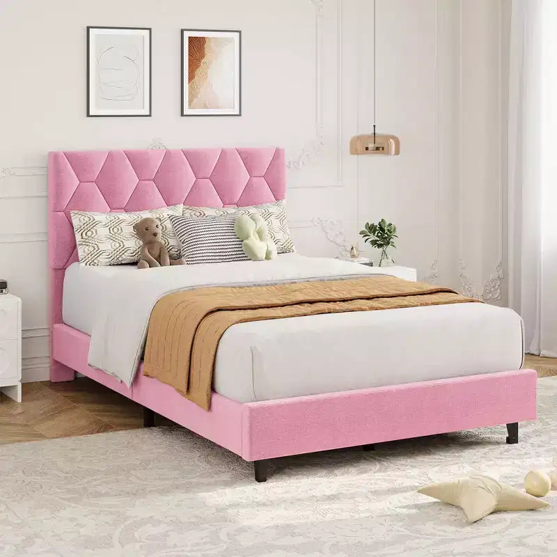 Estructura de cama tapizada con cabecero ajustable, resistente, sin ruido, no necesita somier