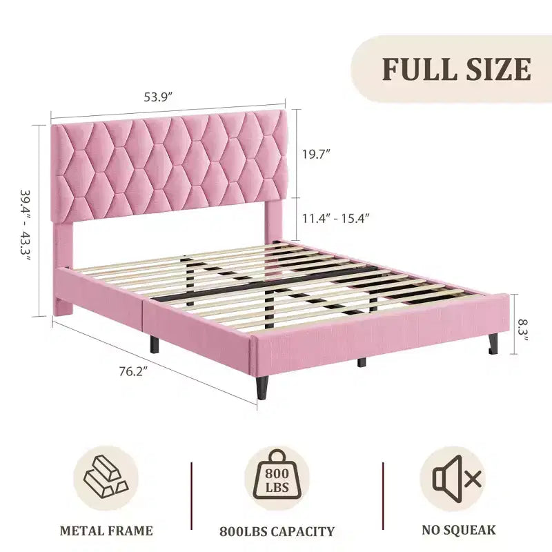 Estructura de cama tapizada con cabecero ajustable, resistente, sin ruido, no necesita somier