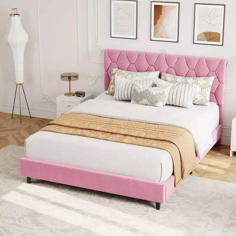 Estructura de cama tapizada con cabecero ajustable, resistente, sin ruido, no necesita somier