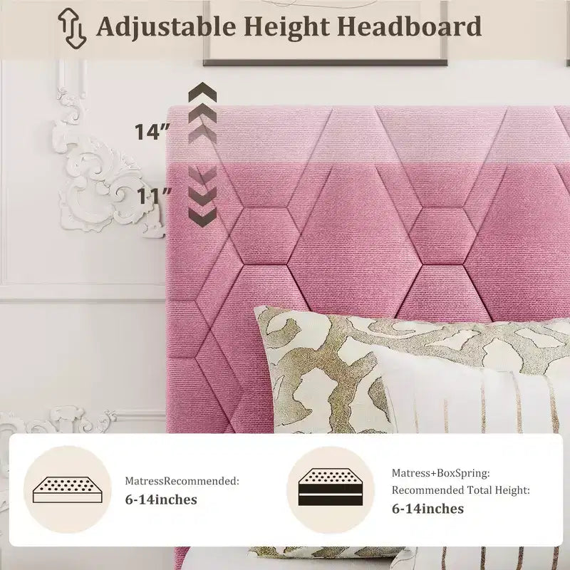 Estructura de cama tapizada con cabecero ajustable, resistente, sin ruido, no necesita somier