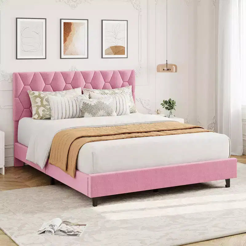 Estructura de cama tapizada con cabecero ajustable, resistente, sin ruido, no necesita somier