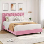 Estructura de cama tapizada con cabecero ajustable, resistente, sin ruido, no necesita somier