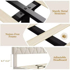 Estructura de cama tapizada con cabecero ajustable, resistente, sin ruido, no necesita somier