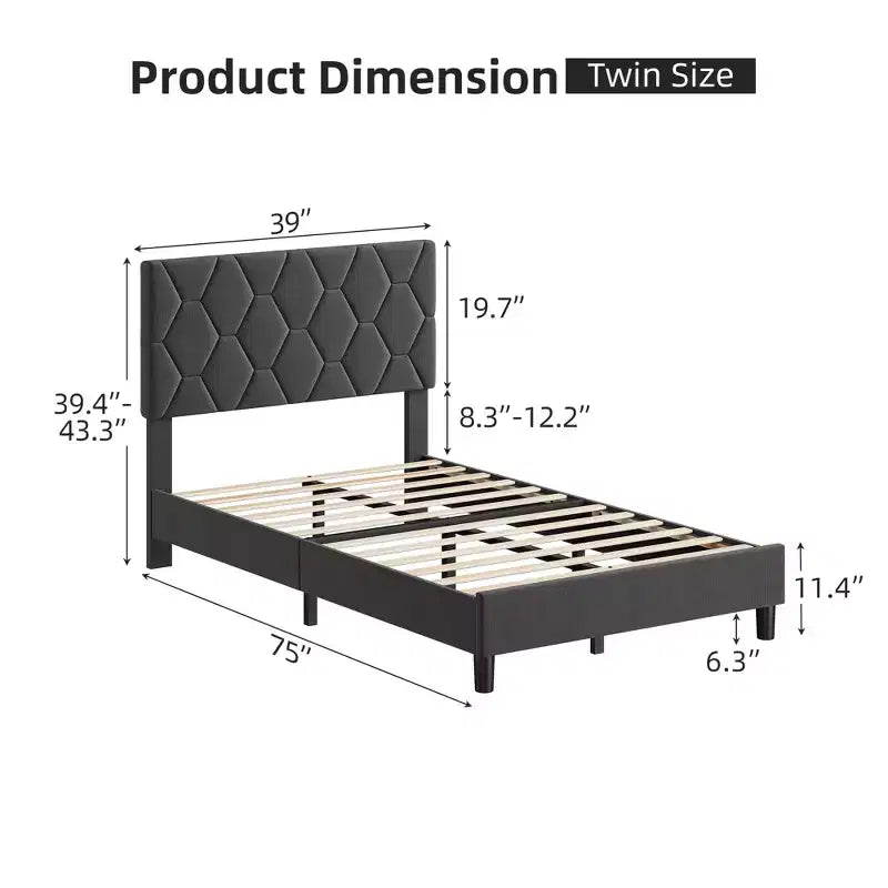 Estructura de cama tapizada con cabecero ajustable, resistente, sin ruido, no necesita somier