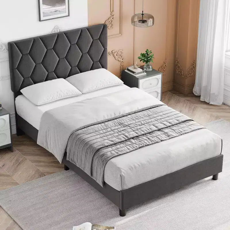Estructura de cama tapizada con cabecero ajustable, resistente, sin ruido, no necesita somier