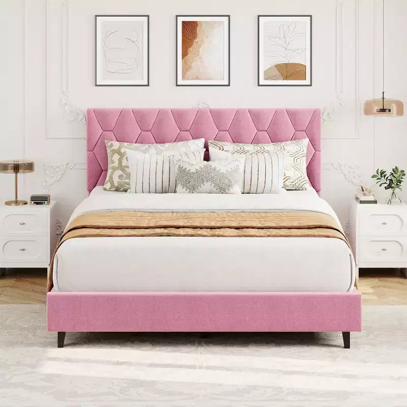 Estructura de cama tapizada con cabecero ajustable, resistente, sin ruido, no necesita somier