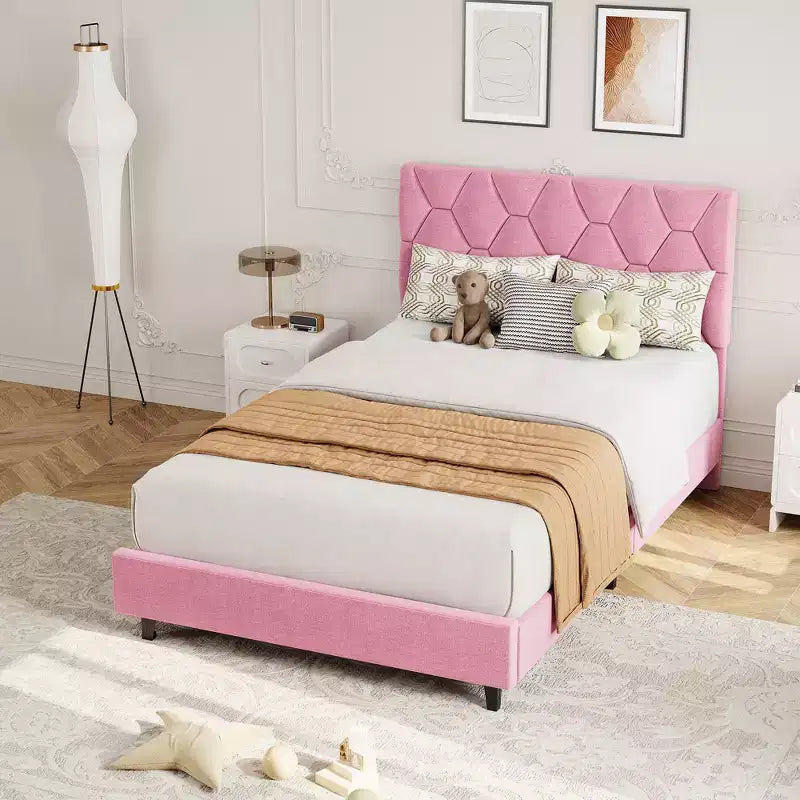 Estructura de cama tapizada con cabecero ajustable, resistente, sin ruido, no necesita somier