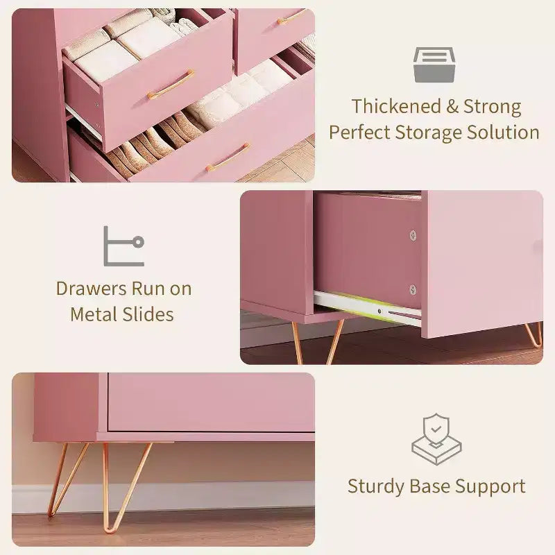 Cómoda de 47 pulgadas de ancho para dormitorio con 5 cajones espaciosos y luces LED, cómoda con estación de carga incorporada, mueble independiente