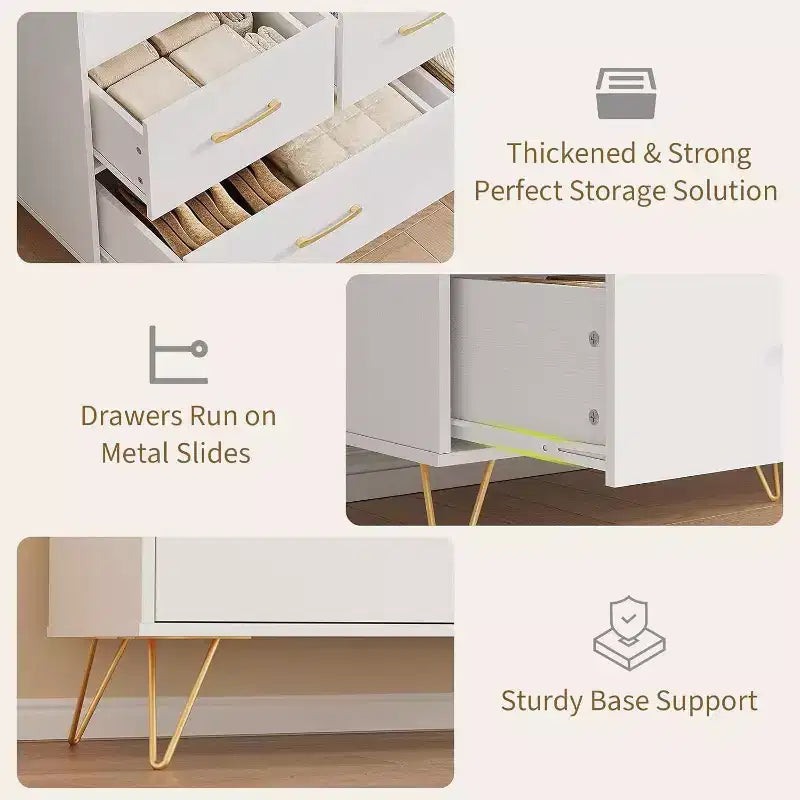 Cómoda de 47 pulgadas de ancho para dormitorio con 5 cajones espaciosos y luces LED, cómoda con estación de carga incorporada, mueble independiente