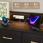 Cómoda de 47 pulgadas de ancho para dormitorio con 5 cajones espaciosos y luces LED, cómoda con estación de carga incorporada, mueble independiente