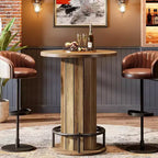 Lantine 39.4 H Mesa redonda de bar, Mesa de bistro pub de madera con reposapiés de anillo de metal para comedor, cóctel, sala de estar, espacio pequeño (solo la mesa)