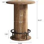 Lantine 39.4 H Mesa redonda de bar, Mesa de bistro pub de madera con reposapiés de anillo de metal para comedor, cóctel, sala de estar, espacio pequeño (solo la mesa)