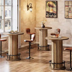 Lantine 39.4 H Mesa redonda de bar, Mesa de bistro pub de madera con reposapiés de anillo de metal para comedor, cóctel, sala de estar, espacio pequeño (solo la mesa)
