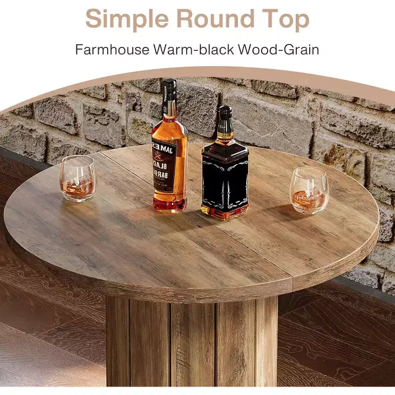 Lantine 39.4 H Mesa redonda de bar, Mesa de bistro pub de madera con reposapiés de anillo de metal para comedor, cóctel, sala de estar, espacio pequeño (solo la mesa)