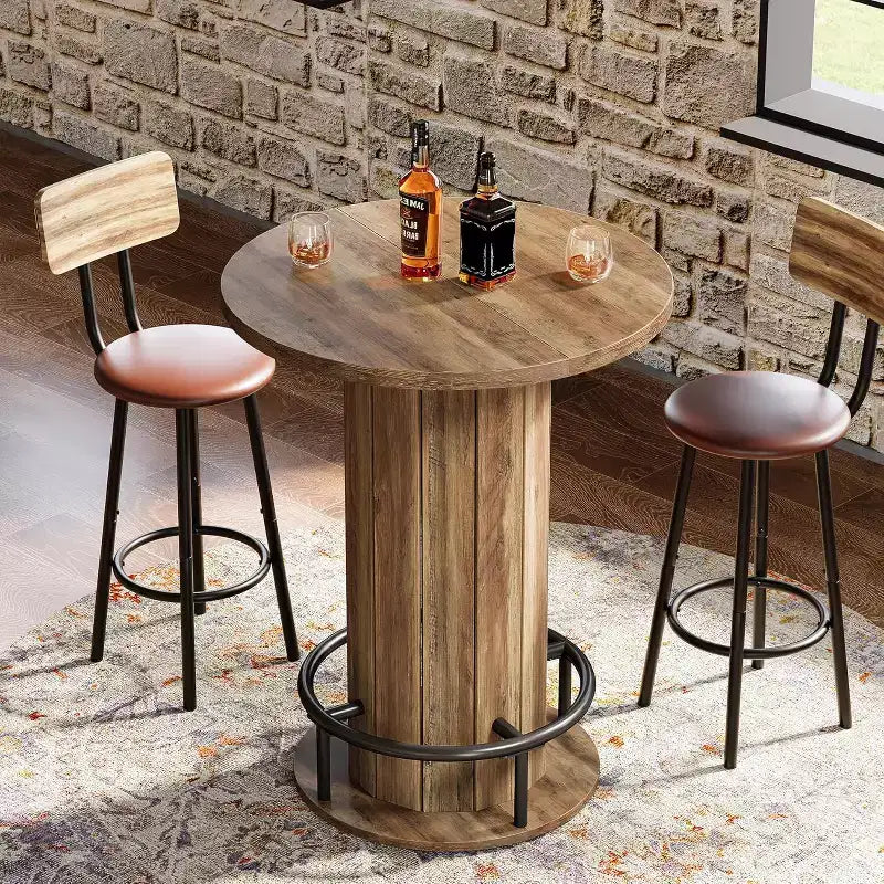 Lantine 39.4 H Mesa redonda de bar, Mesa de bistro pub de madera con reposapiés de anillo de metal para comedor, cóctel, sala de estar, espacio pequeño (solo la mesa)