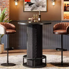 Lantine 39.4 H Mesa redonda de bar, Mesa de bistro pub de madera con reposapiés de anillo de metal para comedor, cóctel, sala de estar, espacio pequeño (solo la mesa)
