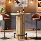 Lantine 39.4 H Mesa redonda de bar, Mesa de bistro pub de madera con reposapiés de anillo de metal para comedor, cóctel, sala de estar, espacio pequeño (solo la mesa)