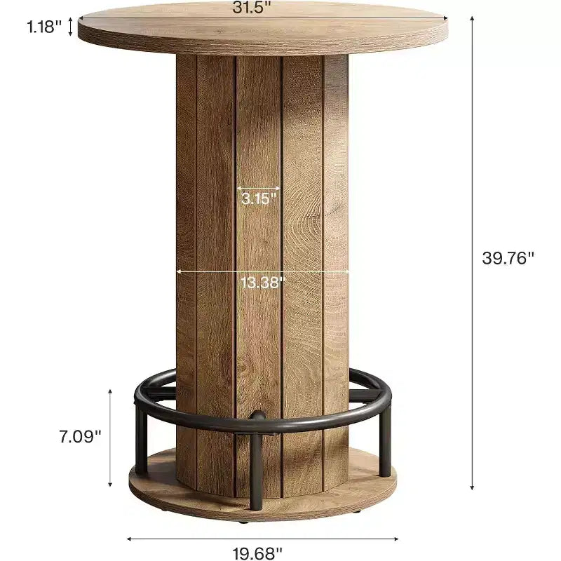 Lantine 39.4 H Mesa redonda de bar, Mesa de bistro pub de madera con reposapiés de anillo de metal para comedor, cóctel, sala de estar, espacio pequeño (solo la mesa)
