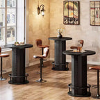 Lantine 39.4 H Mesa redonda de bar, Mesa de bistro pub de madera con reposapiés de anillo de metal para comedor, cóctel, sala de estar, espacio pequeño (solo la mesa)