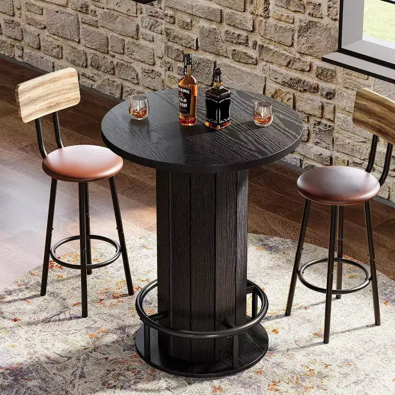 Lantine 39.4 H Mesa redonda de bar, Mesa de bistro pub de madera con reposapiés de anillo de metal para comedor, cóctel, sala de estar, espacio pequeño (solo la mesa)