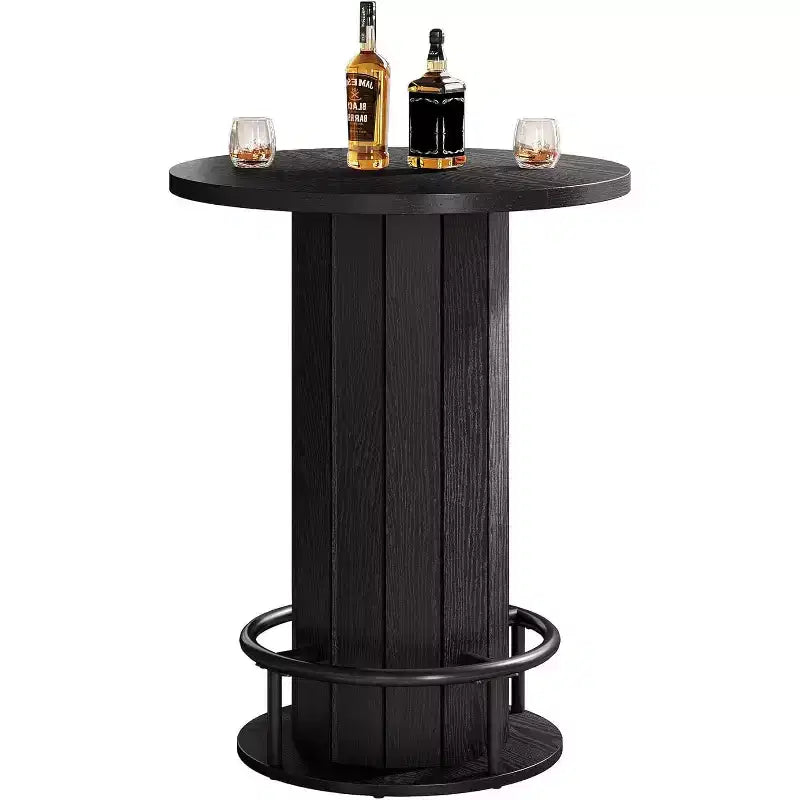 Lantine 39.4 H Mesa redonda de bar, Mesa de bistro pub de madera con reposapiés de anillo de metal para comedor, cóctel, sala de estar, espacio pequeño (solo la mesa)