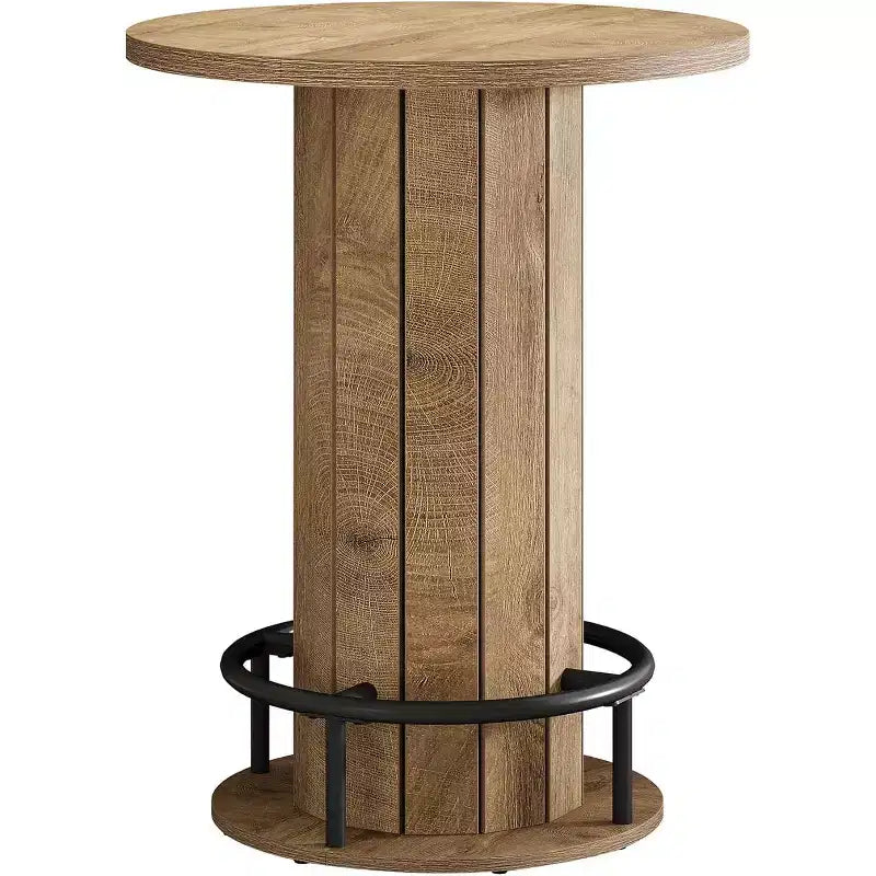 Lantine 39.4 H Mesa redonda de bar, Mesa de bistro pub de madera con reposapiés de anillo de metal para comedor, cóctel, sala de estar, espacio pequeño (solo la mesa)