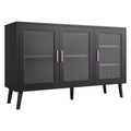 Black Cabinet for Kitchen, Dinning Room, , Living RoomSideboard Cabinet with 3 Fluted Glass Doors,