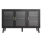 Armario negro para cocina, comedor, sala de estar, aparador con 3 puertas de cristal estriado,