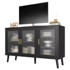 Armario negro para cocina, comedor, sala de estar, aparador con 3 puertas de cristal estriado,