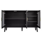 Armario negro para cocina, comedor, sala de estar, aparador con 3 puertas de cristal estriado,