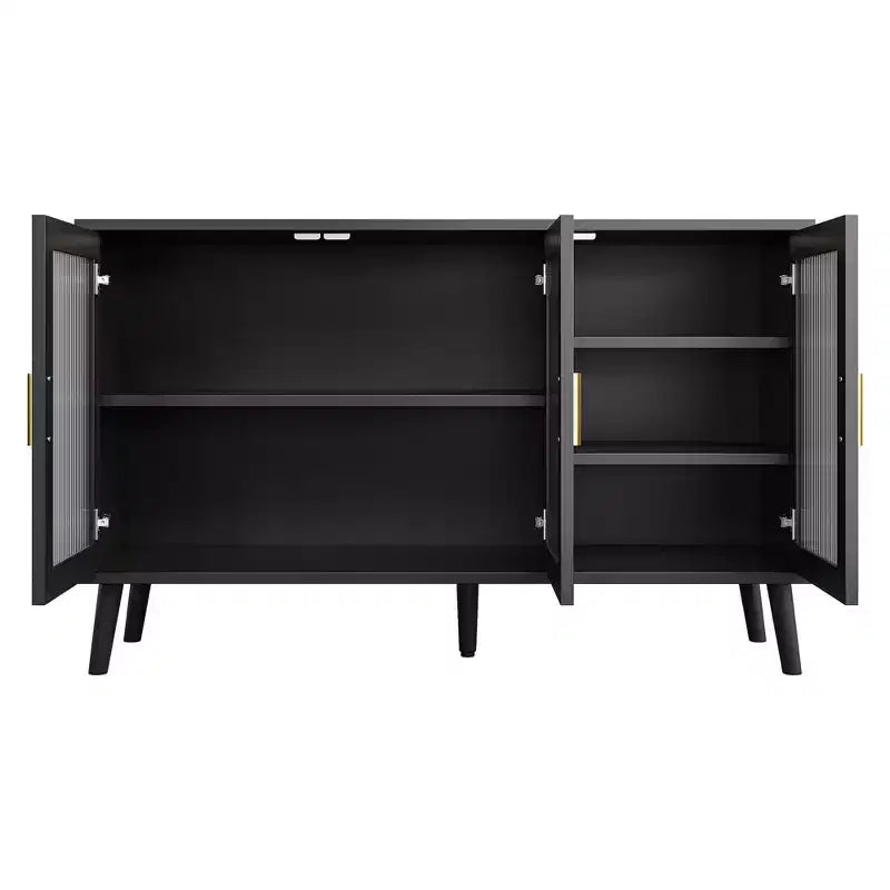 Armario negro para cocina, comedor, sala de estar, aparador con 3 puertas de cristal estriado,