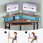 Escritorio esquinero pequeño Greenstell para computadora con toma de corriente, escritorio para computadora con luz LED, soporte para monitor, bandeja para teclado y soporte para auriculares