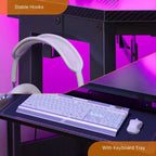 Escritorio esquinero pequeño Greenstell para computadora con toma de corriente, escritorio para computadora con luz LED, soporte para monitor, bandeja para teclado y soporte para auriculares