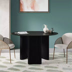 PexFix 52 Mesa de Comedor Redonda Moderna con Patas de Columna Rayadas, Mesa de Cocina de Madera Maciza, Almohadillas Antirayaduras para Comedor y Barra de Cocina en Negro