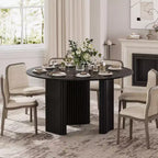 PexFix 52 Mesa de Comedor Redonda Moderna con Patas de Columna Rayadas, Mesa de Cocina de Madera Maciza, Almohadillas Antirayaduras para Comedor y Barra de Cocina en Negro