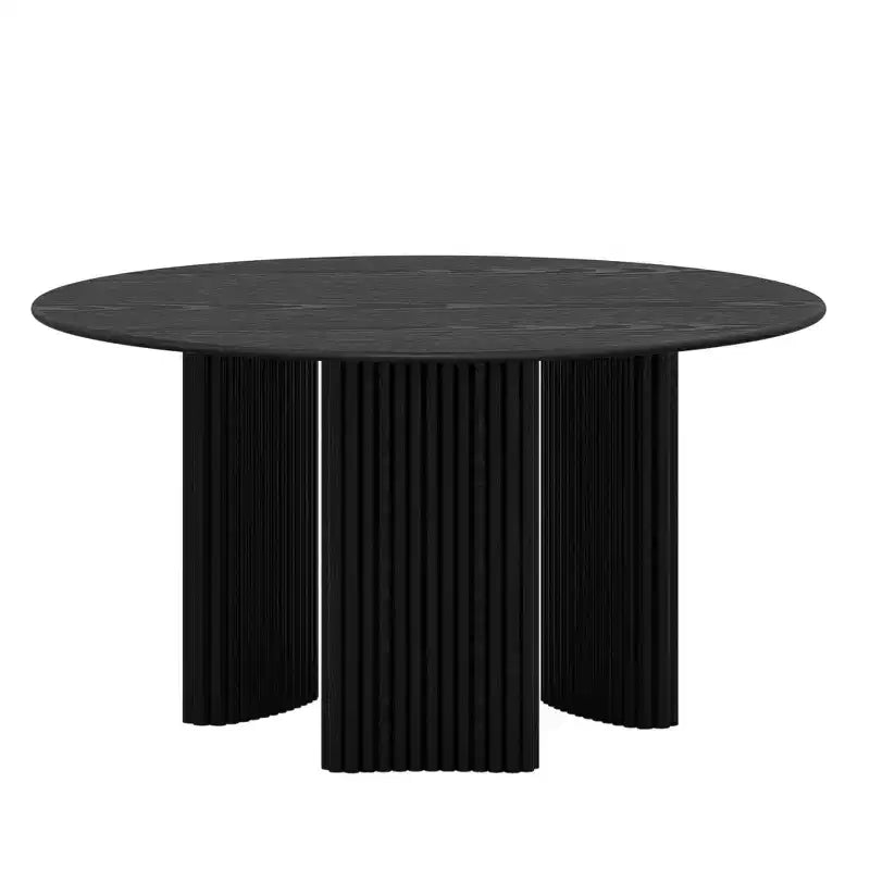 PexFix 52 Mesa de Comedor Redonda Moderna con Patas de Columna Rayadas, Mesa de Cocina de Madera Maciza, Almohadillas Antirayaduras para Comedor y Barra de Cocina en Negro